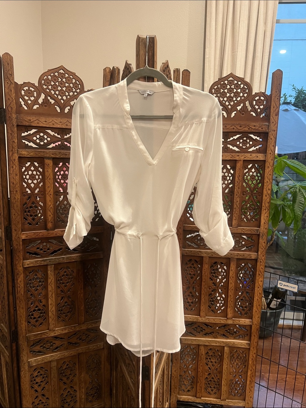 White V-Neck Tie-Waist Tunic